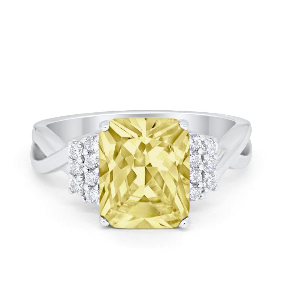 Wedding Ring Emerald Cut Simulated Cubic Zirconia 925 Sterling Silver