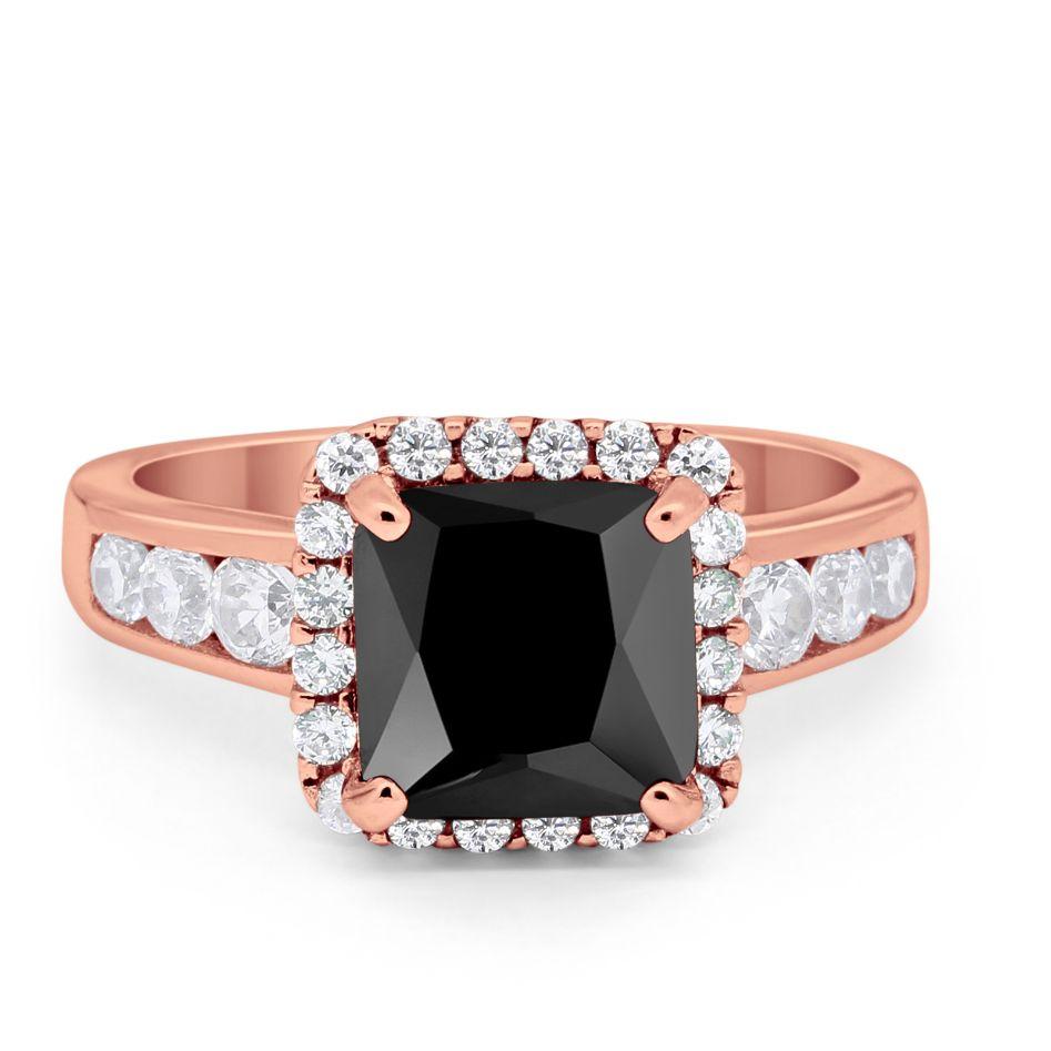 Halo Solitaire Accent Wedding Ring Simulated Cubic Zirconia 925 Sterling Silver