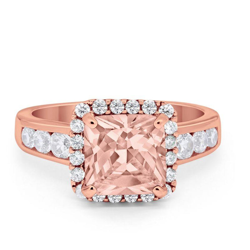 Halo Solitaire Accent Wedding Ring Simulated Cubic Zirconia 925 Sterling Silver