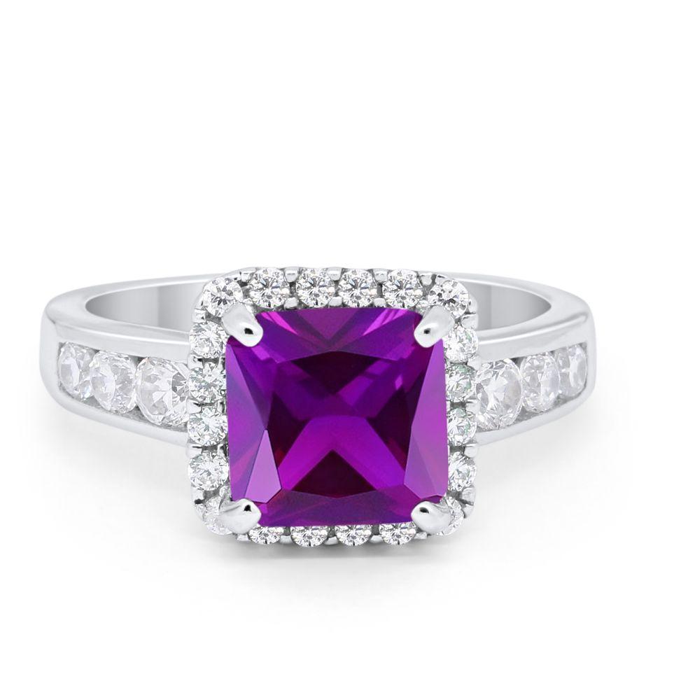 Halo Solitaire Accent Wedding Ring Simulated Cubic Zirconia 925 Sterling Silver