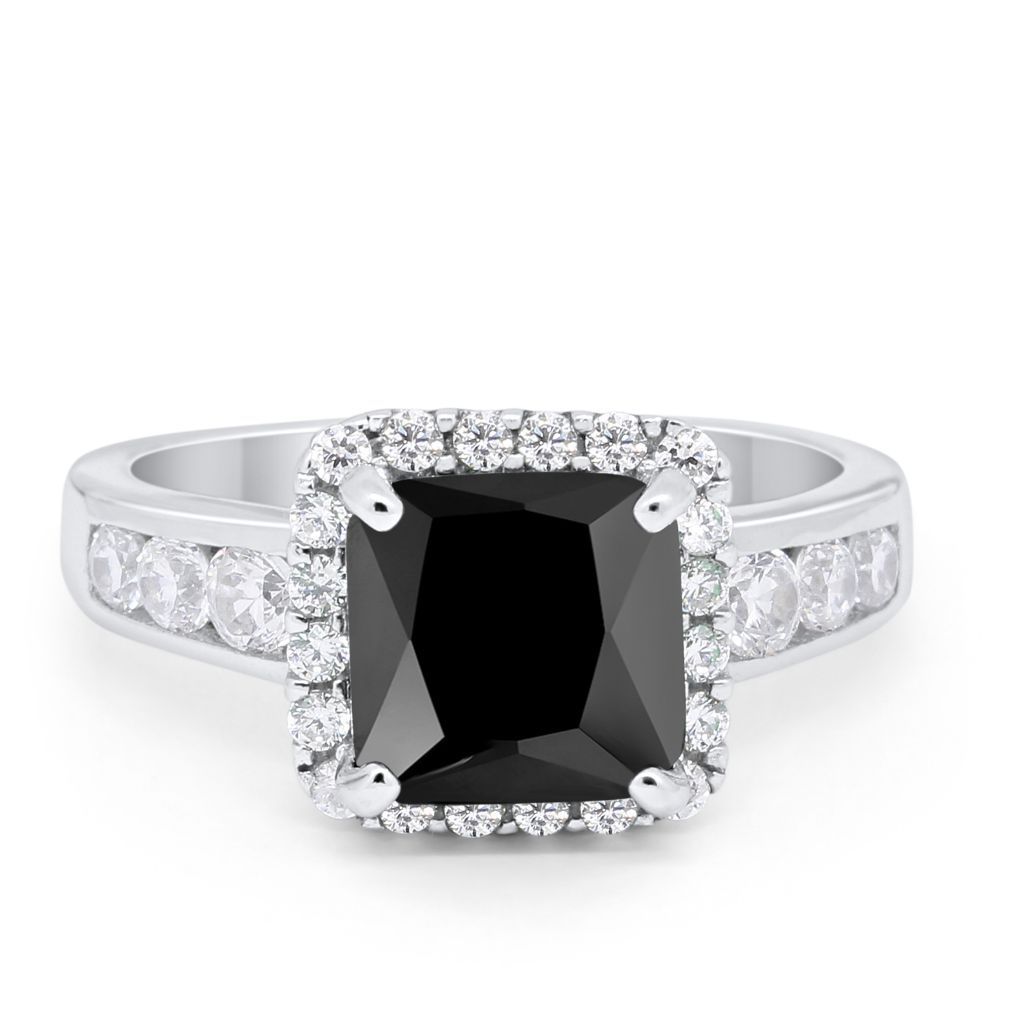 Halo Solitaire Accent Wedding Ring Simulated Cubic Zirconia 925 Sterling Silver