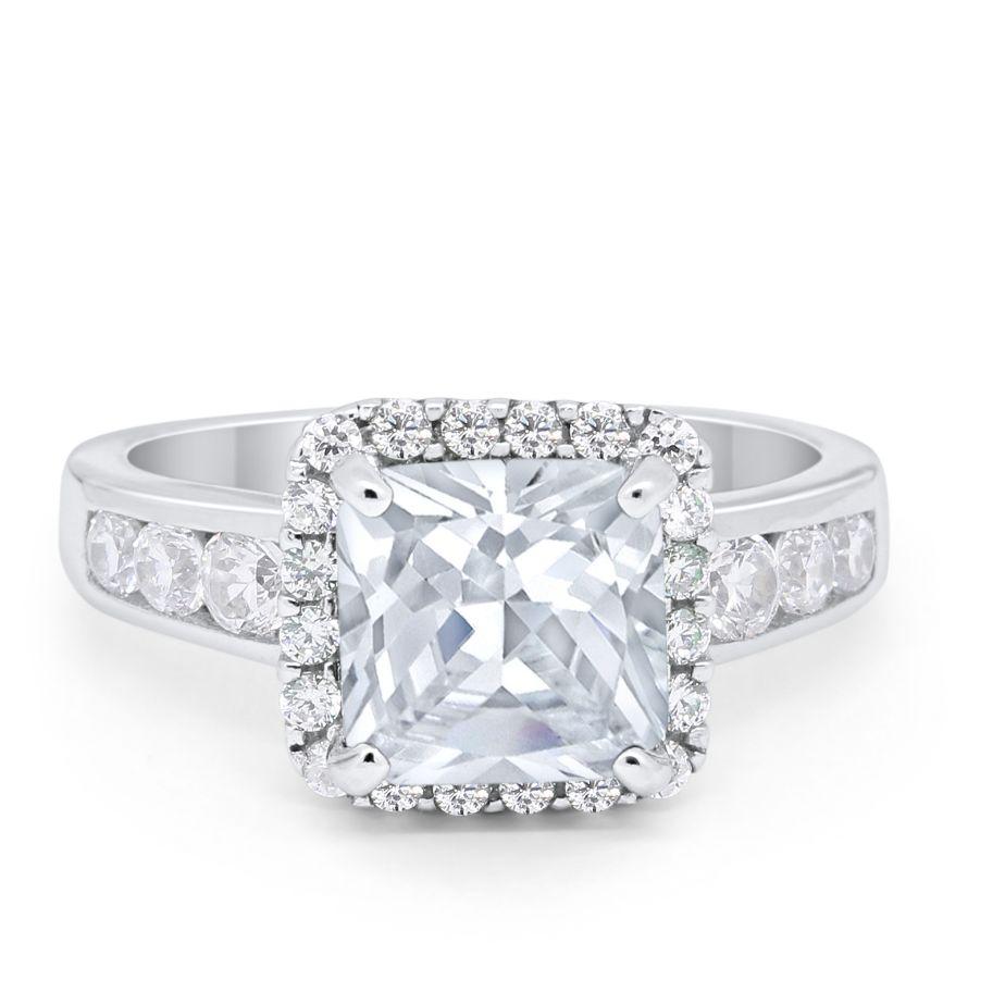 Halo Solitaire Accent Wedding Ring Simulated Cubic Zirconia 925 Sterling Silver