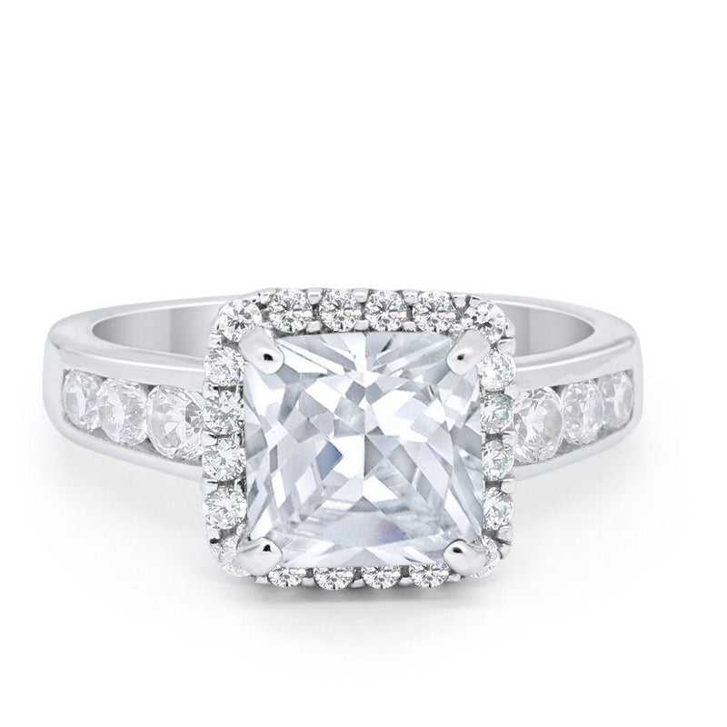 Halo Solitaire Accent Wedding Ring Simulated Cubic Zirconia 925 Sterling Silver