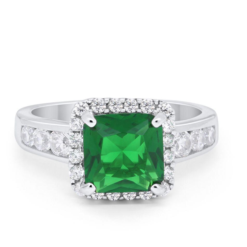 Halo Solitaire Accent Wedding Ring Simulated Cubic Zirconia 925 Sterling Silver