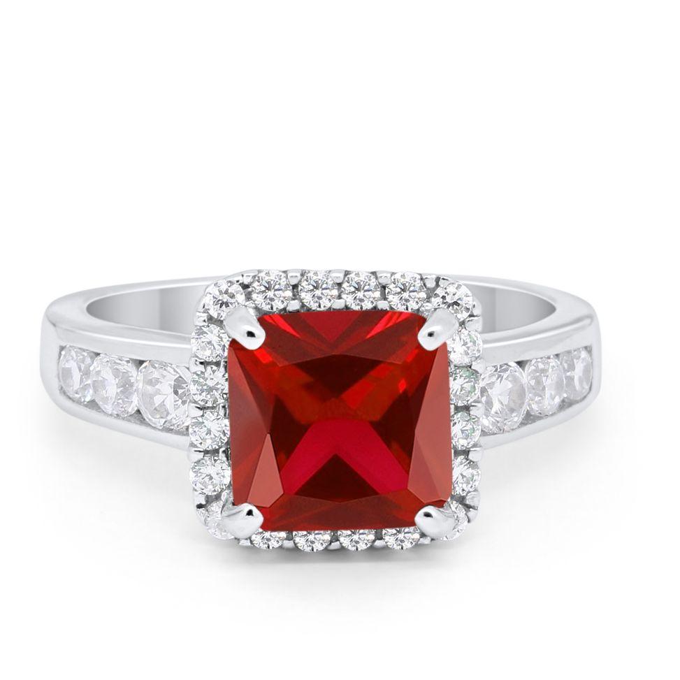 Halo Solitaire Accent Wedding Ring Simulated Cubic Zirconia 925 Sterling Silver