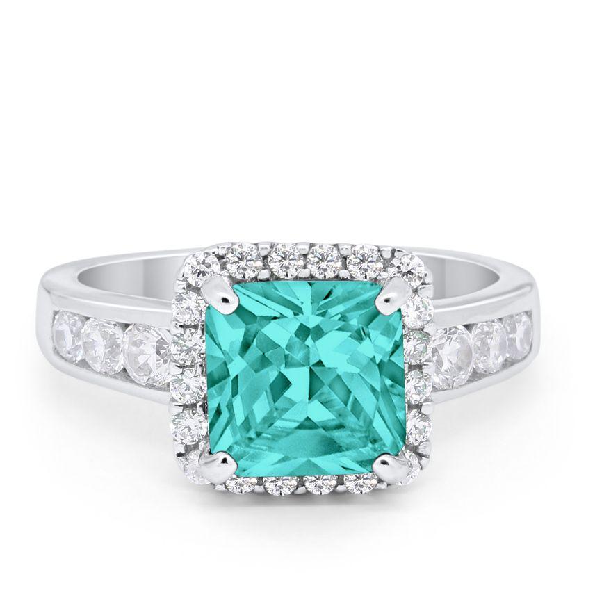 Halo Solitaire Accent Wedding Ring Simulated Cubic Zirconia 925 Sterling Silver