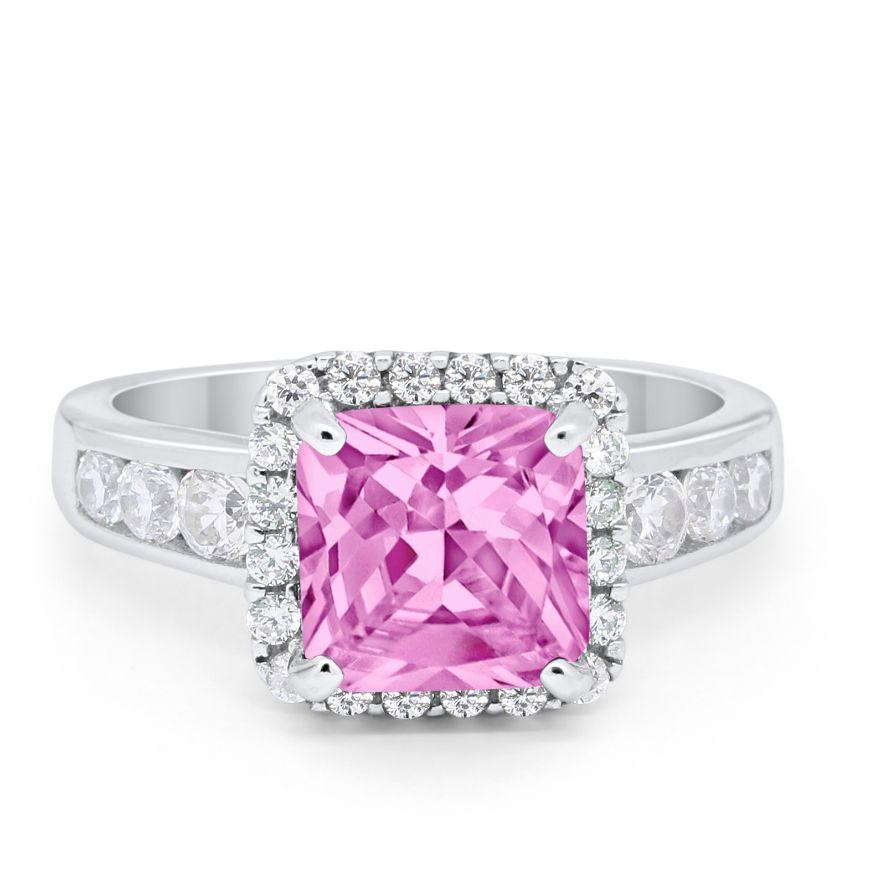 Halo Solitaire Accent Wedding Ring Simulated Cubic Zirconia 925 Sterling Silver