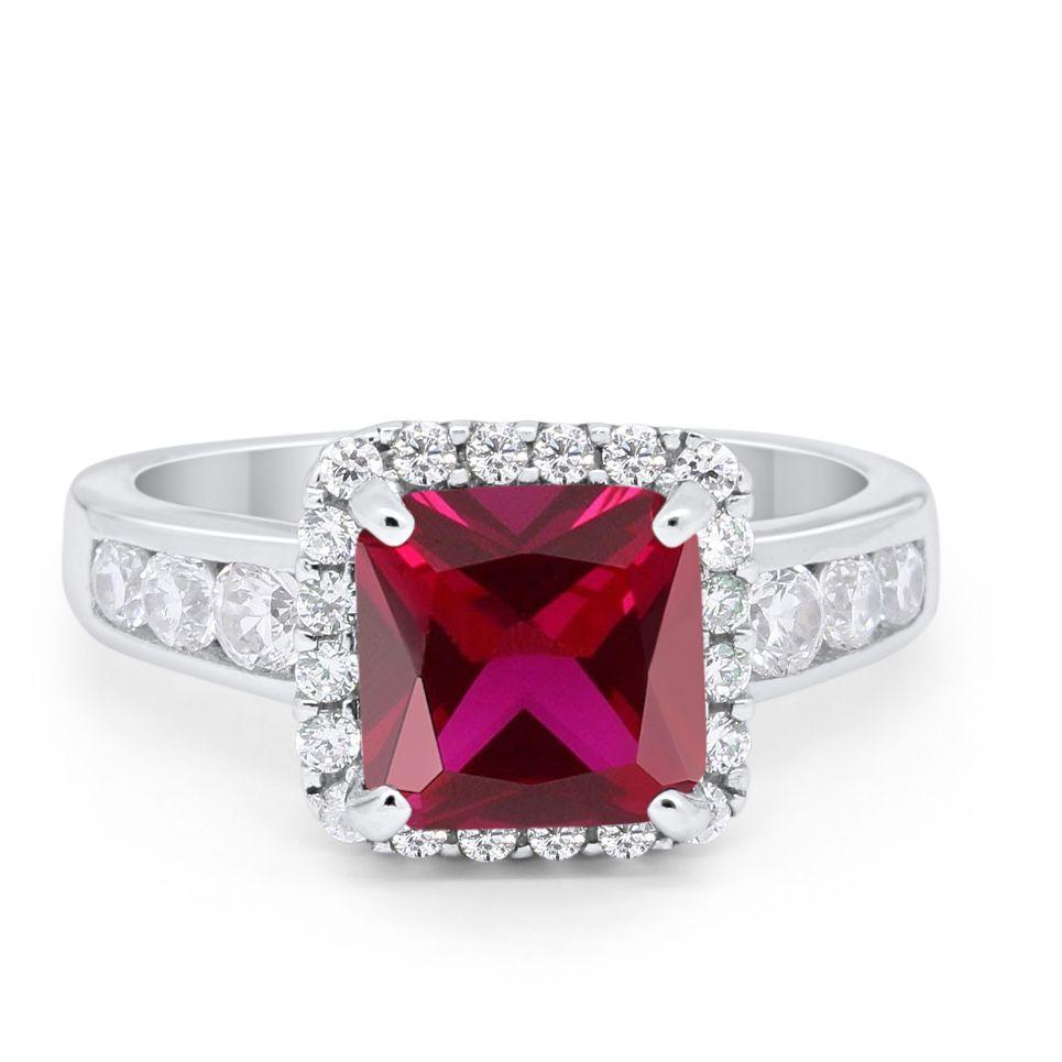 Halo Solitaire Accent Wedding Ring Simulated Cubic Zirconia 925 Sterling Silver