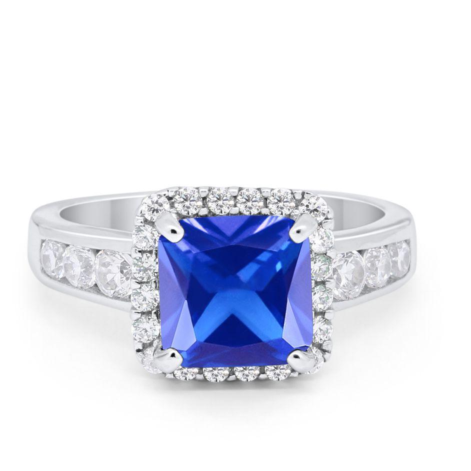 Halo Solitaire Accent Wedding Ring Simulated Cubic Zirconia 925 Sterling Silver