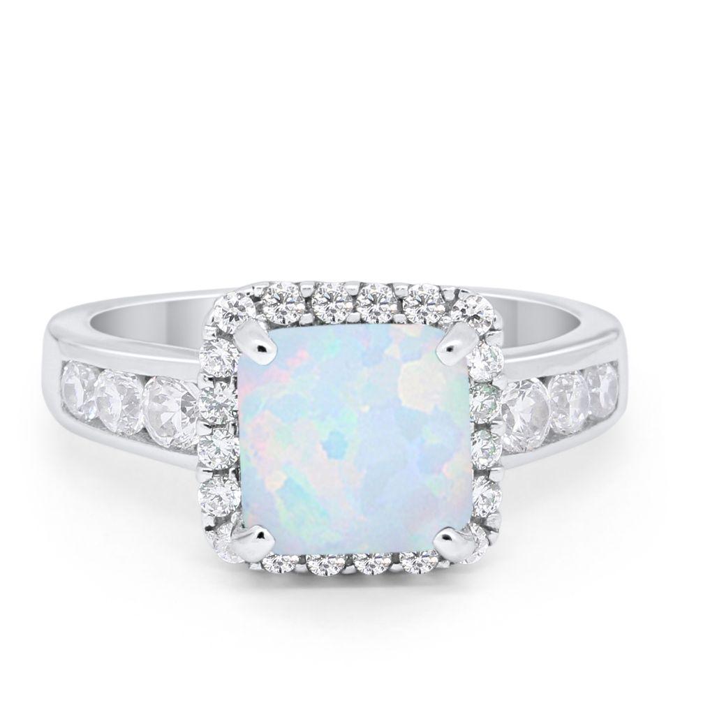 Halo Solitaire Accent Wedding Ring Simulated Cubic Zirconia 925 Sterling Silver