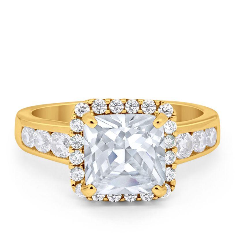 Halo Solitaire Accent Wedding Ring Simulated Cubic Zirconia 925 Sterling Silver
