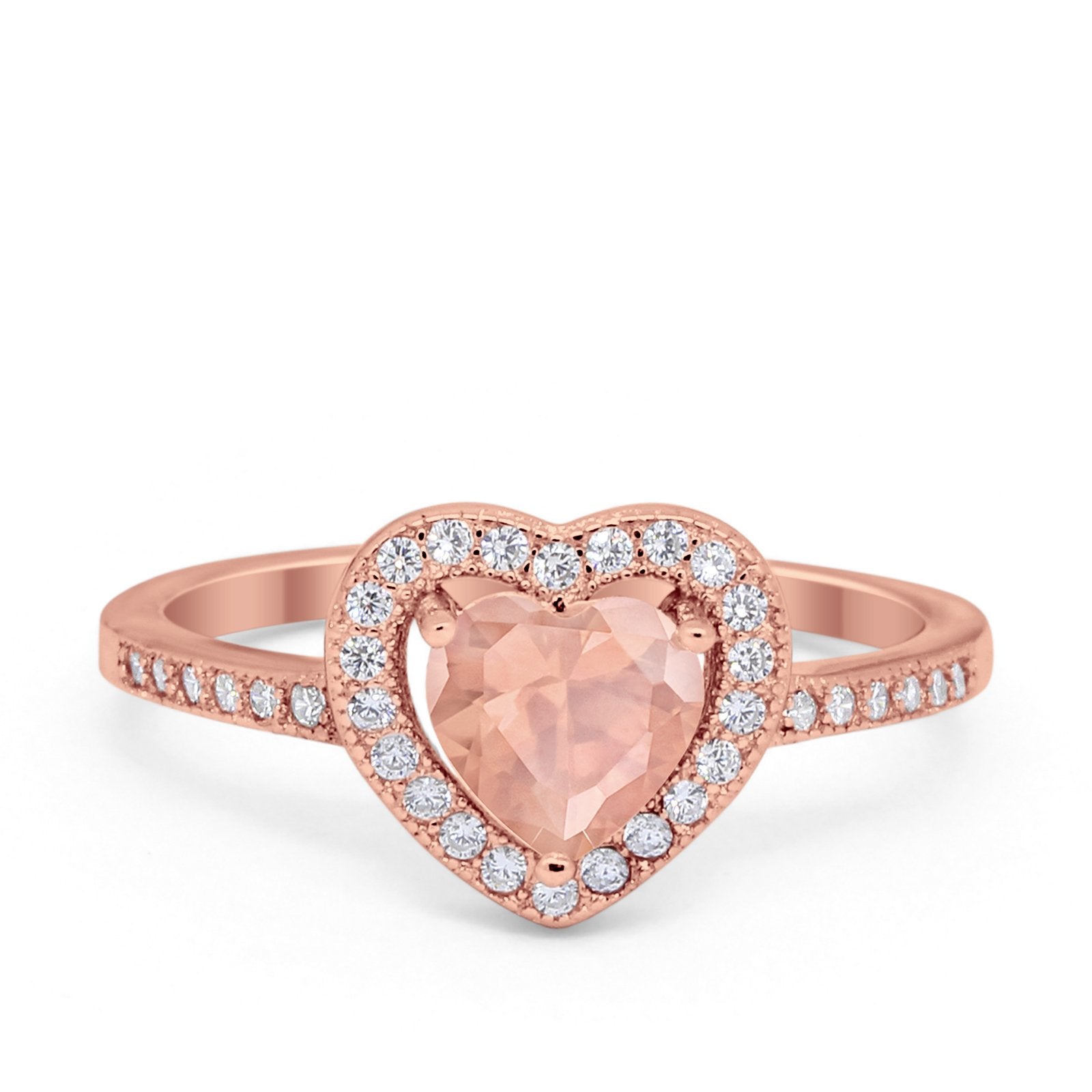 Halo Dazzling Heart Promise Ring Round Simulated CZ 925 Sterling Silver