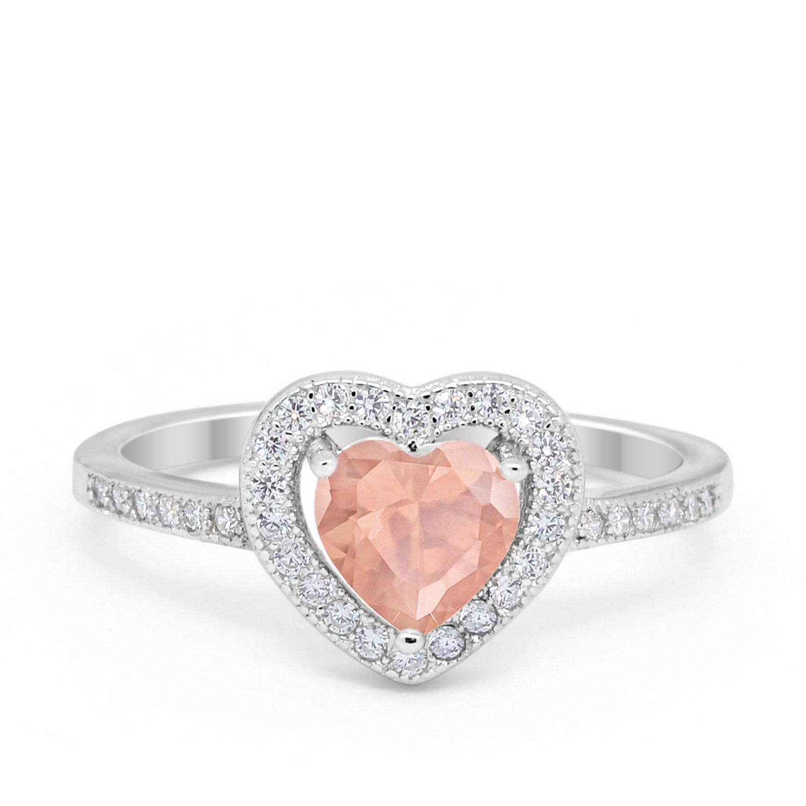 Halo Dazzling Heart Promise Ring Round Simulated CZ 925 Sterling Silver