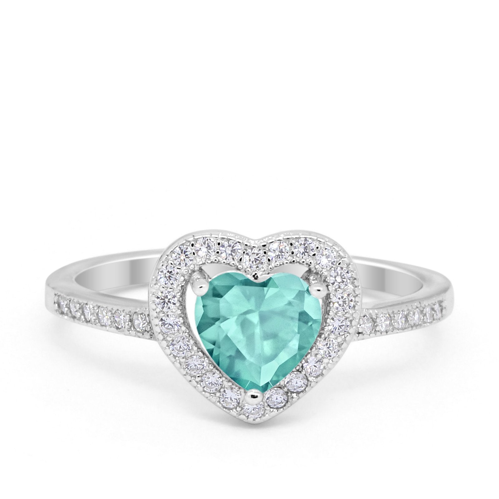 Halo Dazzling Heart Promise Ring Round Simulated CZ 925 Sterling Silver