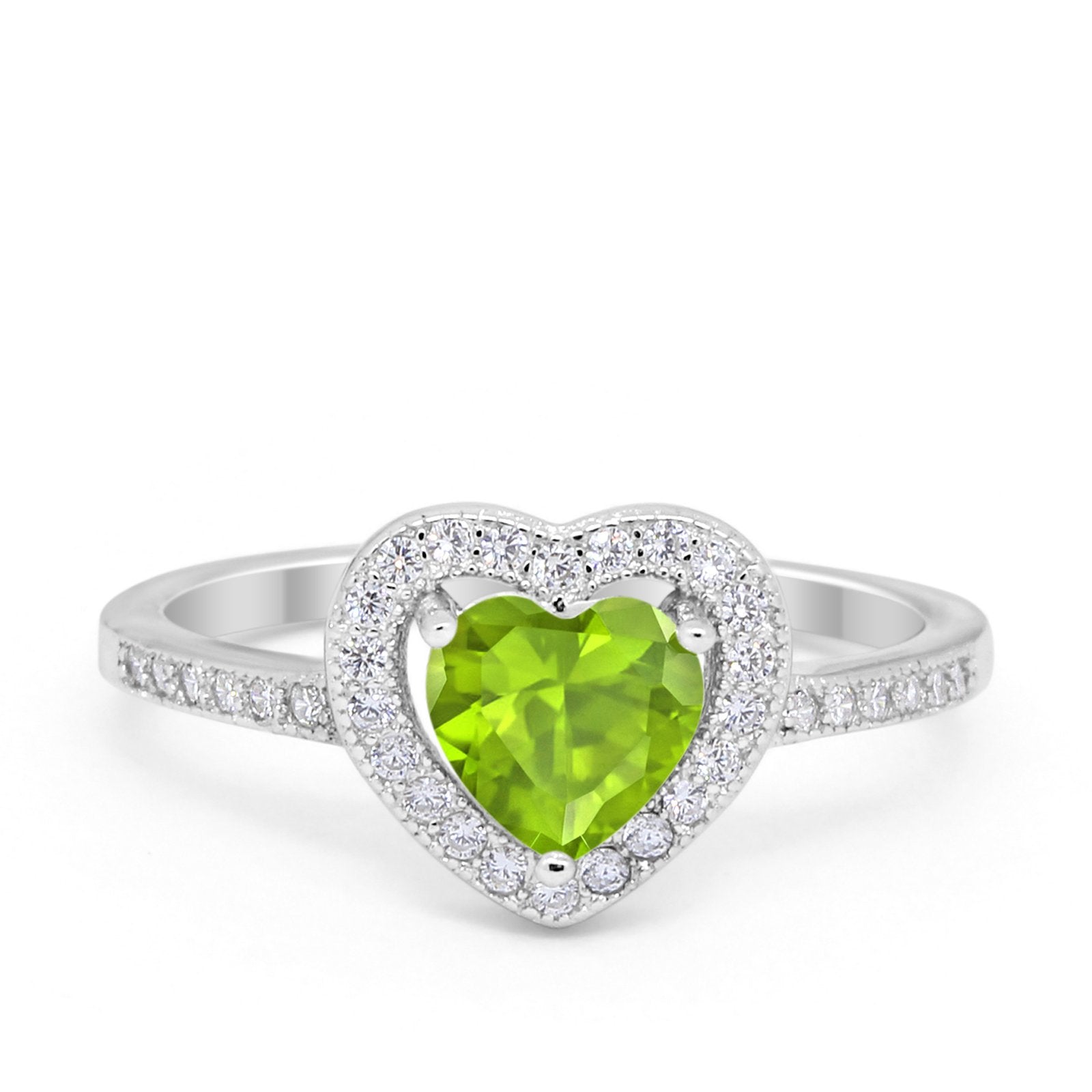 Halo Dazzling Heart Promise Ring Round Simulated CZ 925 Sterling Silver