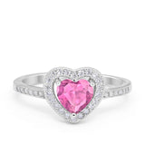 Halo Dazzling Heart Promise Ring Round Simulated CZ 925 Sterling Silver