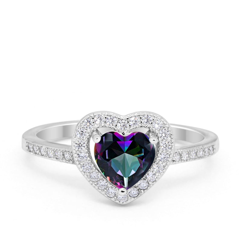 Halo Dazzling Heart Promise Ring Round Simulated CZ 925 Sterling Silver