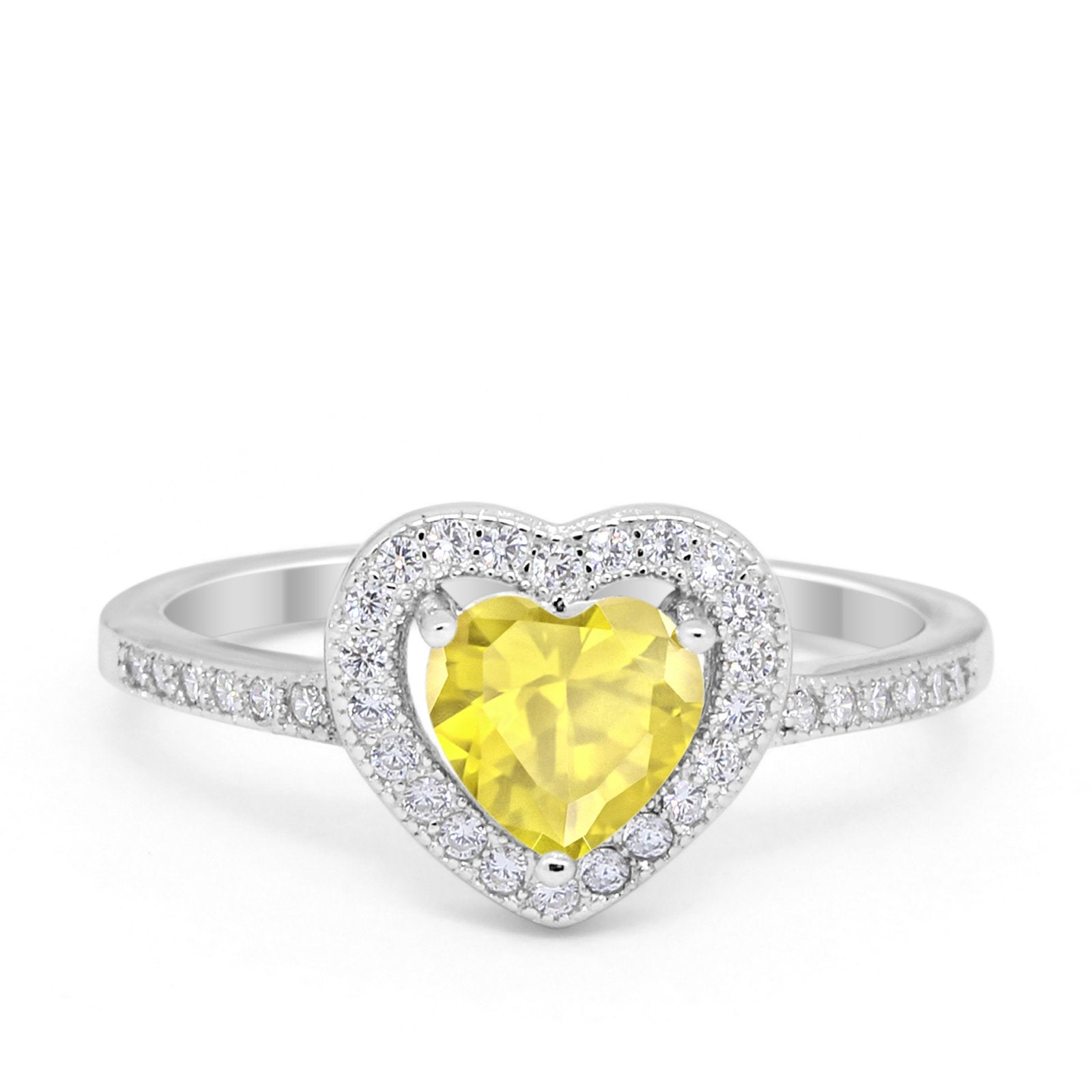 Halo Dazzling Heart Promise Ring Round Simulated CZ 925 Sterling Silver