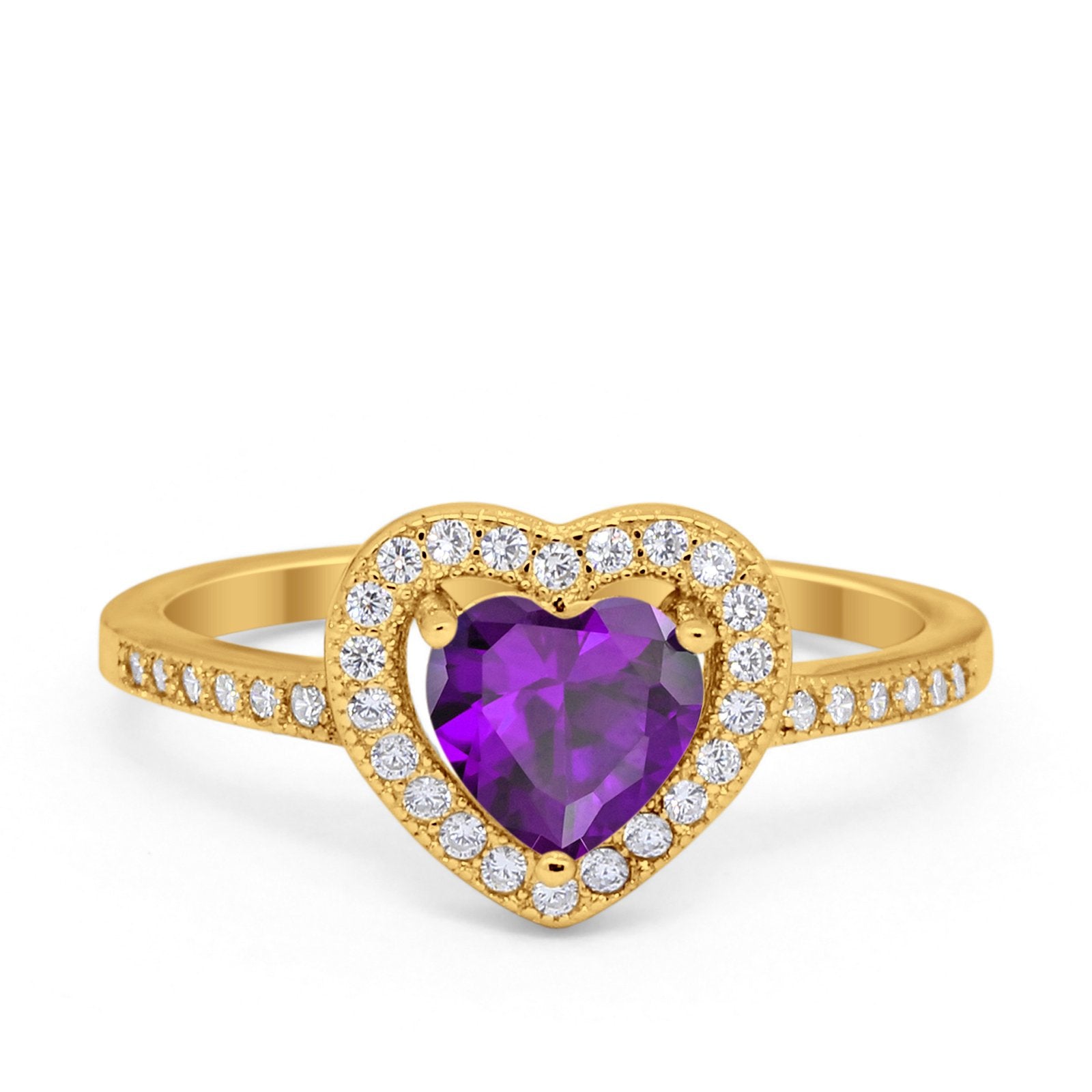 Halo Dazzling Heart Promise Ring Round Simulated CZ 925 Sterling Silver