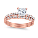 Bridal Set Princess Cut Simulated Cubic Zirconia 925 Sterling Silver Engagement Ring