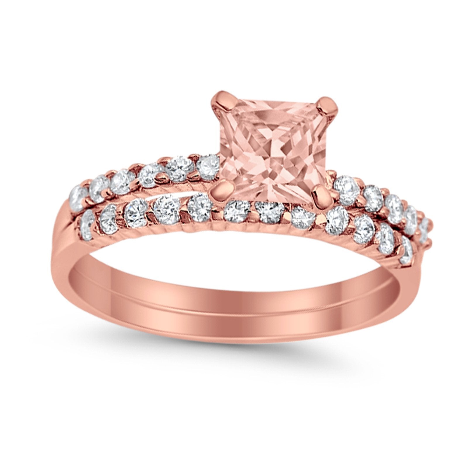 Bridal Set Princess Cut Simulated Cubic Zirconia 925 Sterling Silver Engagement Ring