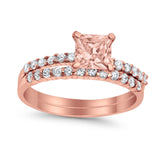 Bridal Set Princess Cut Simulated Cubic Zirconia 925 Sterling Silver Engagement Ring