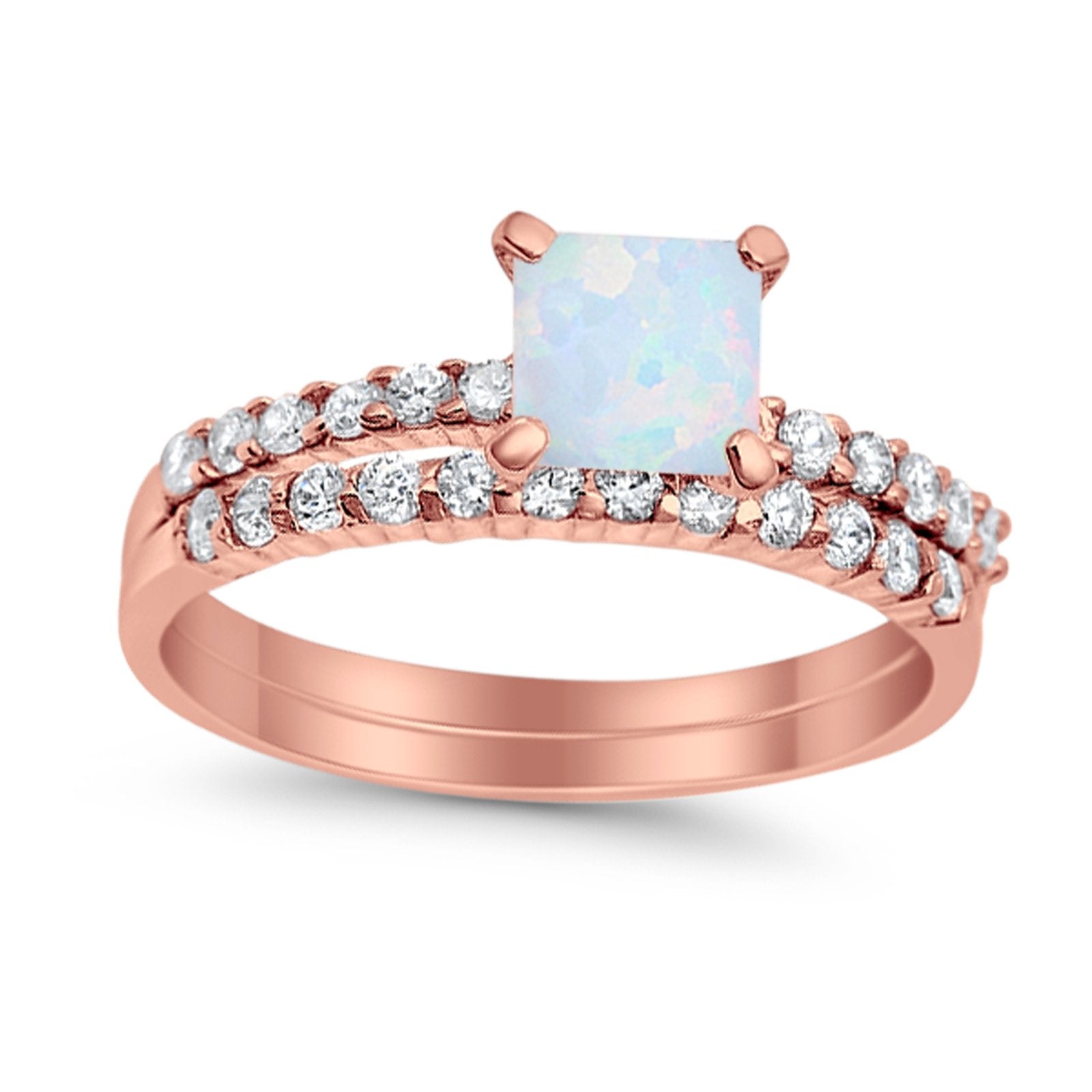 Bridal Set Princess Cut Simulated Cubic Zirconia 925 Sterling Silver Engagement Ring