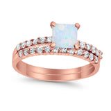 Bridal Set Princess Cut Simulated Cubic Zirconia 925 Sterling Silver Engagement Ring