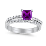 Bridal Set Princess Cut Simulated Cubic Zirconia 925 Sterling Silver Engagement Ring