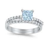 Bridal Set Princess Cut Simulated Cubic Zirconia 925 Sterling Silver Engagement Ring