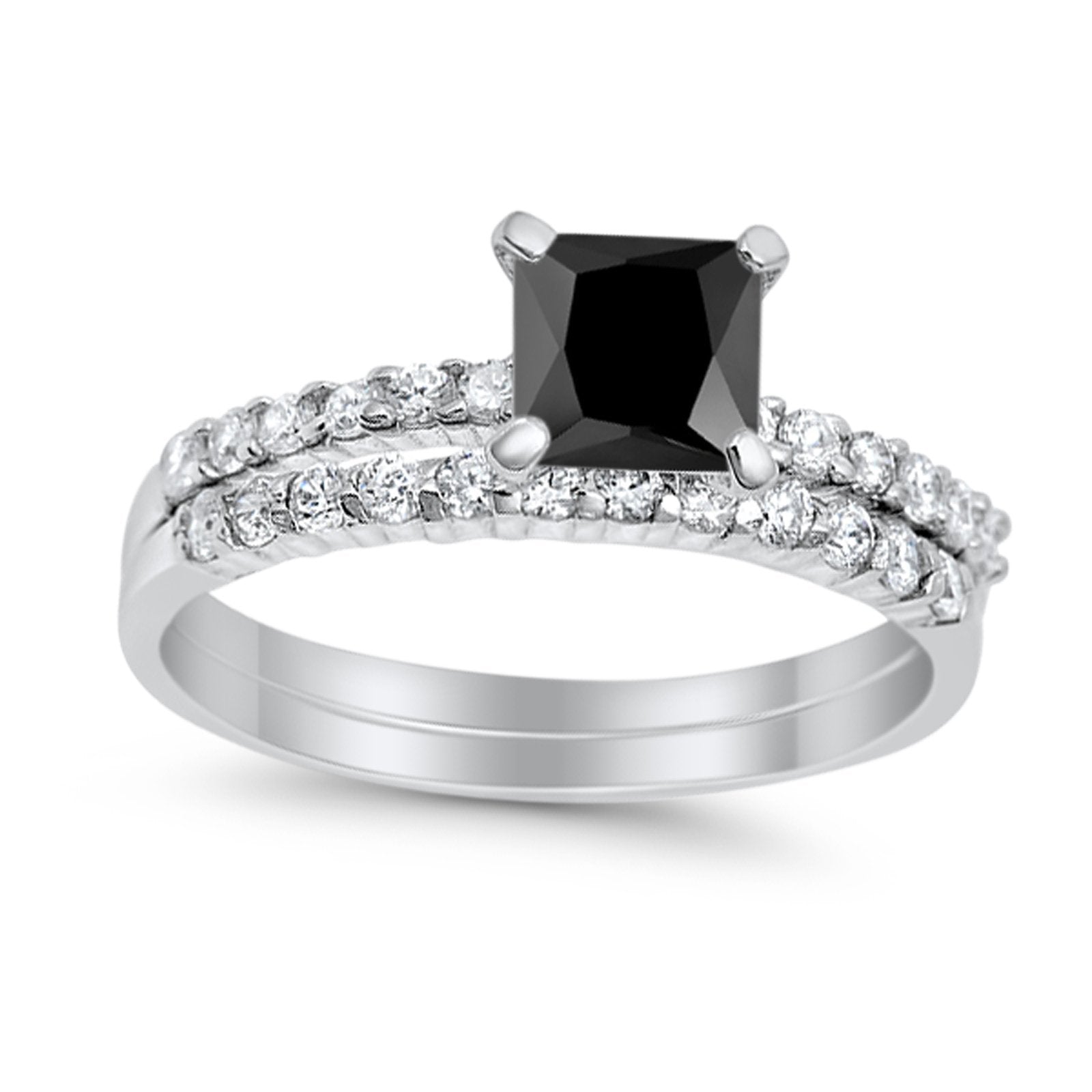 Bridal Set Princess Cut Simulated Cubic Zirconia 925 Sterling Silver Engagement Ring