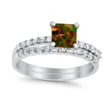 Bridal Set Princess Cut Simulated Cubic Zirconia 925 Sterling Silver Engagement Ring