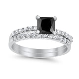 Bridal Set Princess Cut Simulated Cubic Zirconia 925 Sterling Silver Engagement Ring
