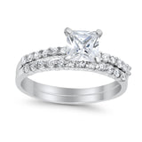 Bridal Set Princess Cut Simulated Cubic Zirconia 925 Sterling Silver Engagement Ring
