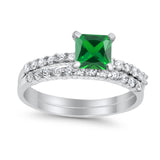 Bridal Set Princess Cut Simulated Cubic Zirconia 925 Sterling Silver Engagement Ring