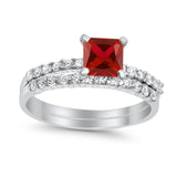 Bridal Set Princess Cut Simulated Cubic Zirconia 925 Sterling Silver Engagement Ring