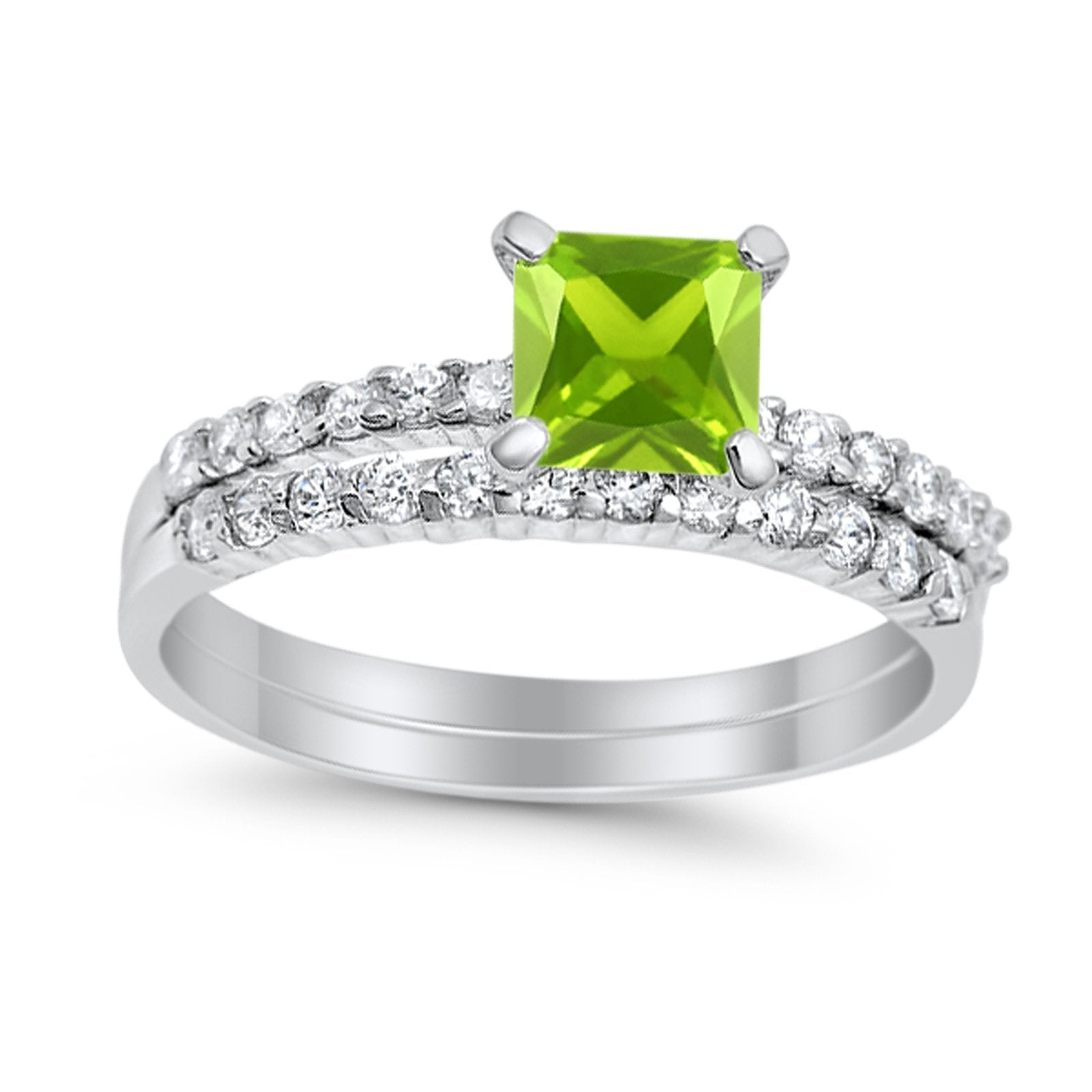 Bridal Set Princess Cut Simulated Cubic Zirconia 925 Sterling Silver Engagement Ring