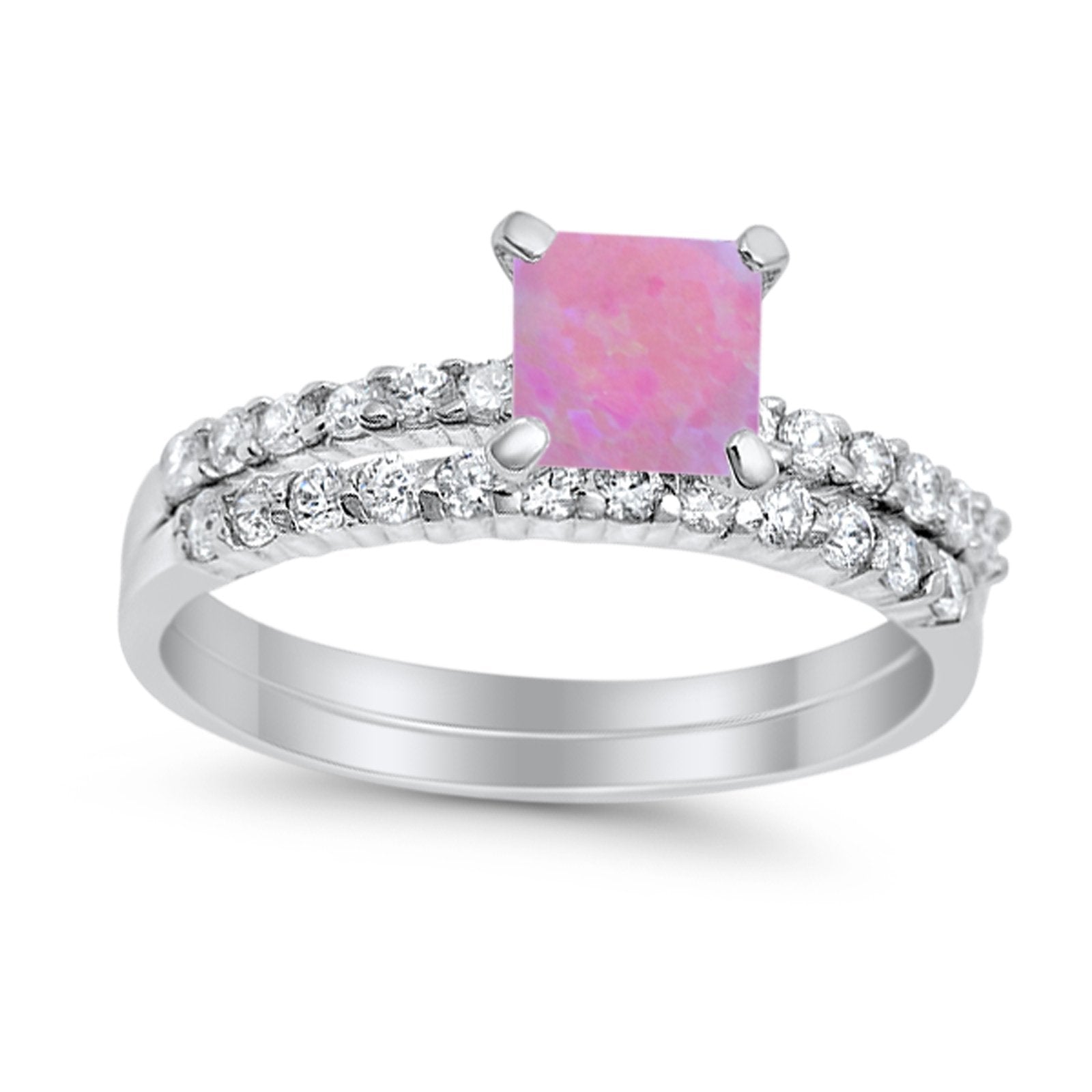 Bridal Set Princess Cut Simulated Cubic Zirconia 925 Sterling Silver Engagement Ring