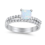 Bridal Set Princess Cut Simulated Cubic Zirconia 925 Sterling Silver Engagement Ring