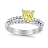 Bridal Set Princess Cut Simulated Cubic Zirconia 925 Sterling Silver Engagement Ring