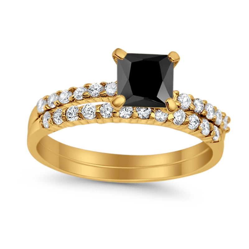 Bridal Set Princess Cut Simulated Cubic Zirconia 925 Sterling Silver Engagement Ring