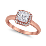 Halo Engagement Ring Simulated Cubic Zirconia 925 Sterling Silver