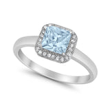 Halo Engagement Ring Simulated Cubic Zirconia 925 Sterling Silver