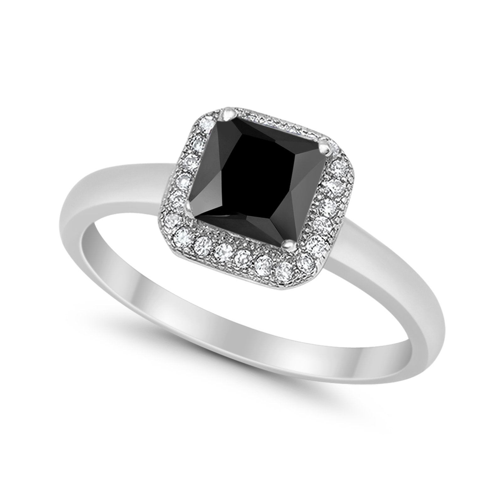 Halo Engagement Ring Simulated Cubic Zirconia 925 Sterling Silver