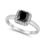 Halo Engagement Ring Simulated Cubic Zirconia 925 Sterling Silver