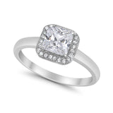 Halo Engagement Ring Simulated Cubic Zirconia 925 Sterling Silver