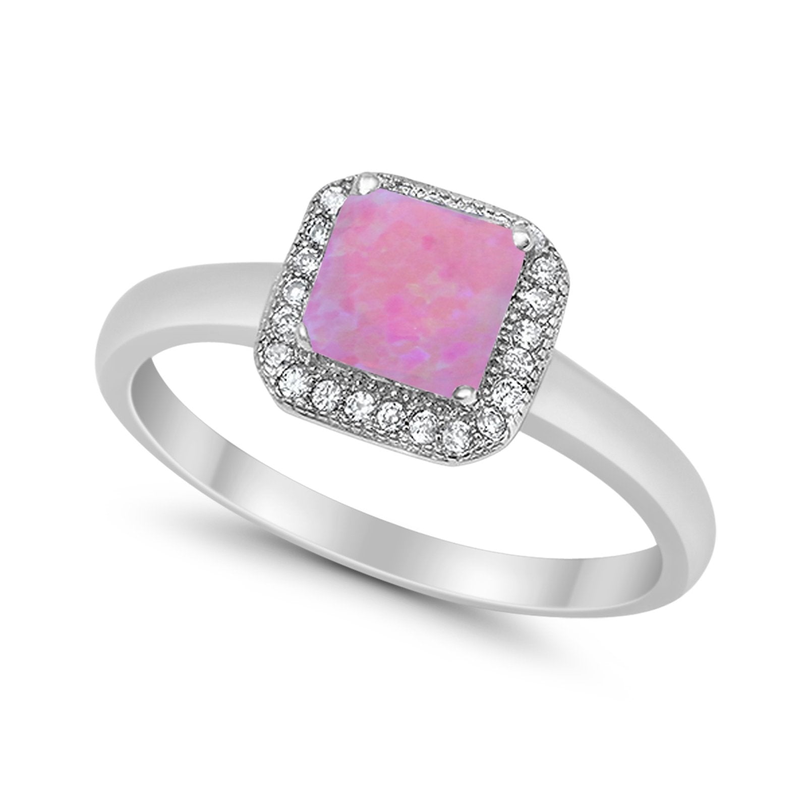 Halo Engagement Ring Simulated Cubic Zirconia 925 Sterling Silver