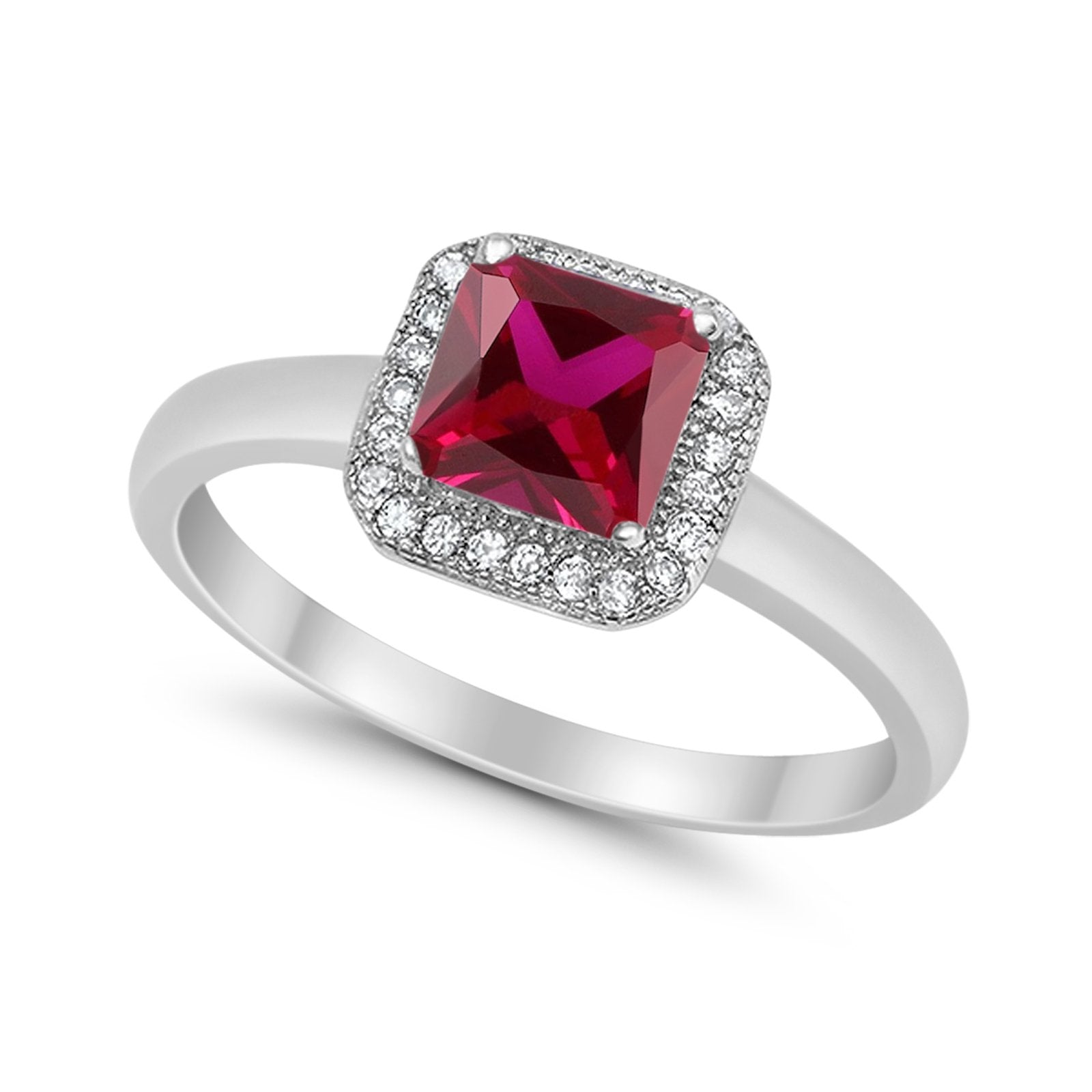 Halo Engagement Ring Simulated Cubic Zirconia 925 Sterling Silver