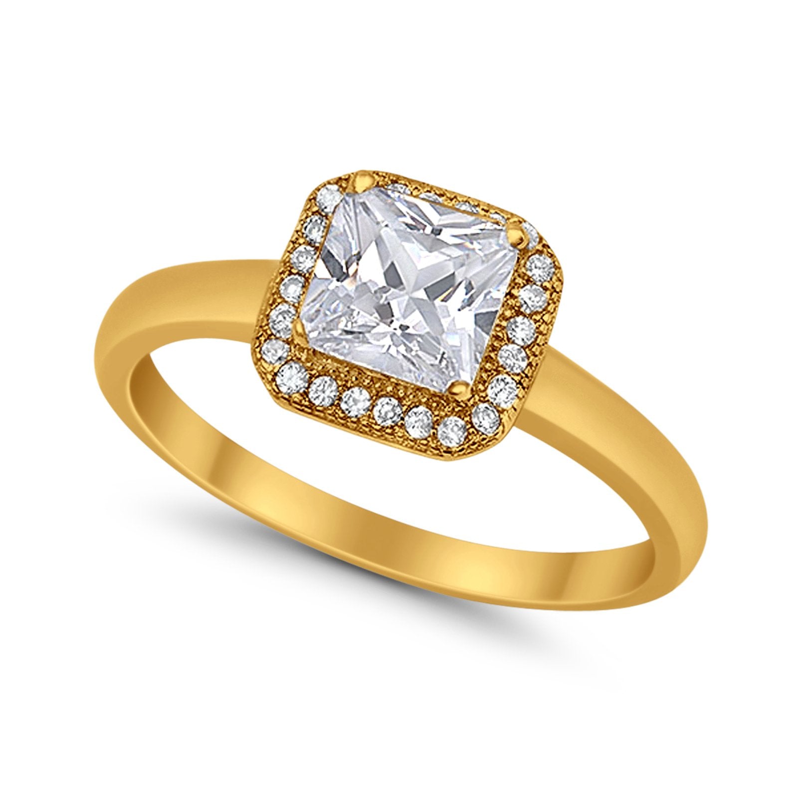 Halo Engagement Ring Simulated Cubic Zirconia 925 Sterling Silver