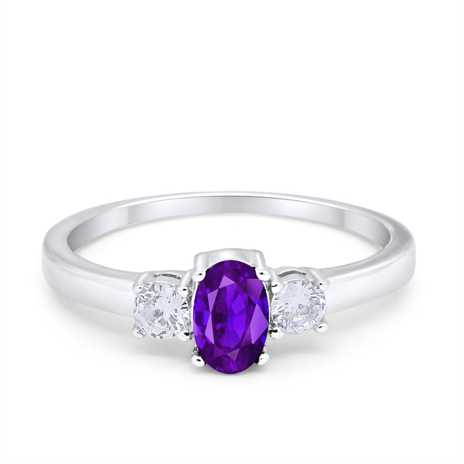 Solitaire Engagement Ring Oval Simulated Cubic Zirconia 925 Sterling Silver